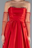 Red Stoned Strapless Sleeve Accessory Long Taffeta Evening Dress ABU4846