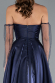 Navy Blue Stoned Strapless Sleeve Accessory Long Taffeta Evening Dress ABU4846