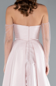 Powder Color Stoned Strapless Sleeve Accessory Long Taffeta Evening Dress ABU4846