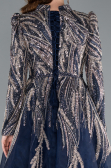 Navy Blue Long Sleeve High Collar Sequined Embroidered Hijab Dress ABK2311