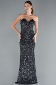 Anthracite Strapless Long Scaly Mermaid Evening Gown ABU4816