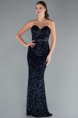 Navy Blue Strapless Long Scaly Mermaid Prom Dress ABU4816