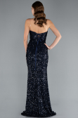Navy Blue Strapless Long Scaly Mermaid Prom Dress ABU4816