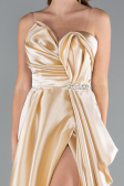 Beige Strapless Slit Long Satin Prom Gown ABU4522
