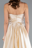 Beige Strapless Slit Long Satin Prom Gown ABU4522