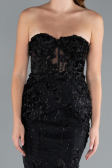 Black Strapless Three Dimensional Floral Long Mermaid Evening Gown ABU4819