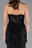 Black Strapless Three Dimensional Floral Long Mermaid Evening Gown ABU4819