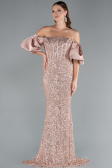Gold Strapless Sleeve Accessories Long Scaly Evening Gown ABU4308
