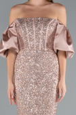 Gold Strapless Sleeve Accessories Long Scaly Evening Gown ABU4308
