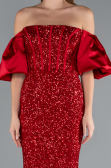 Red Strapless Sleeve Accessories Long Scaly Evening Gown ABU4308