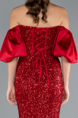 Red Strapless Sleeve Accessories Long Scaly Evening Gown ABU4308
