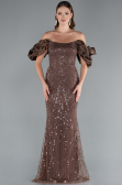 Brown Stoned Strapless Sleeve Accessories Long Mermaid Evening Gown ABU4509