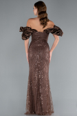 Brown Stoned Strapless Sleeve Accessories Long Mermaid Evening Gown ABU4509