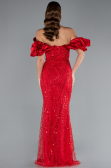 Red Stoned Strapless Sleeve Accessories Long Mermaid Evening Gown ABU4509