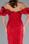 Red Stoned Strapless Sleeve Accessories Long Mermaid Evening Gown ABU4509