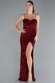 Burgundy Strapless Underwire Slit Long Sequin Evening Gown ABU4842