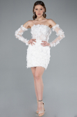 White 3D Floral Lace Detachable Sleeves Mini Wedding Dress ABK2323