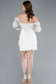 White 3D Floral Lace Detachable Sleeves Mini Wedding Dress ABK2323
