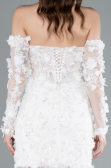 White 3D Floral Lace Detachable Sleeves Mini Wedding Dress ABK2323
