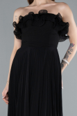 Black Strapless Long Chiffon Prom Gown ABU4866