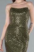 Olive Drab Strapless Beaded Midi Cocktail Dress ABK2260