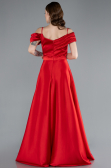 Red Satin Off Shoulder Long Satin Evening Gown ABU4868