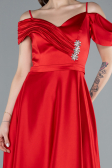Red Satin Off Shoulder Long Satin Evening Gown ABU4868