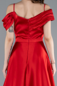 Red Satin Off Shoulder Long Satin Evening Gown ABU4868