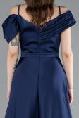 Navy Blue Satin Off Shoulder Long Satin Evening Gown ABU4868