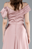 Powder Color Satin Off Shoulder Long Satin Evening Gown ABU4868