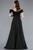 Black Satin Off Shoulder Long Satin Evening Gown ABU4868