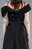 Black Satin Off Shoulder Long Satin Evening Gown ABU4868