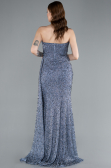 Grey-Indigo Strapless Beaded Slit Long Evening Gown ABU4871