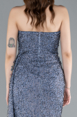 Grey-Indigo Strapless Beaded Slit Long Evening Gown ABU4871