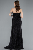 Black Strapless Beaded Slit Long Evening Gown ABU4871