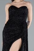Black Strapless Beaded Slit Long Evening Gown ABU4871