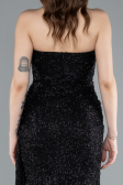 Black Strapless Beaded Slit Long Evening Gown ABU4871