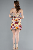 Beige Strapless Multicolor 3D Floral Embroidered Mini Dress ABK2326