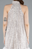 Beige Halter Neck Feathered Skirt Sequined Party Dress ABU4876