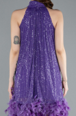 Purple Halter Neck Feathered Skirt Sequined Party Dress ABU4876