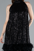 Black Halter Neck Feathered Skirt Sequined Party Dress ABU4876