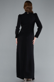 Black Long Sleeve Stand Collar Hijab Evening Dress ABU4877