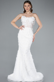 White 3D Floral Strapless Tail Long Wedding Dress ABU4864