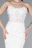 White 3D Floral Strapless Tail Long Plus Size Wedding Dress ABU4865