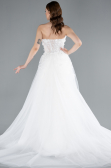 White 3D Floral Strapless Tail Long Wedding Dress ABU4864