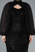 Black Long Beaded Plus Size Evening Gown ABU4890