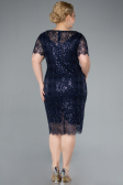 Navy Blue Short Sleeve Beaded Midi Evening Gown ABK2330
