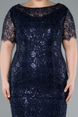 Navy Blue Short Sleeve Beaded Midi Evening Gown ABK2330