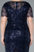 Navy Blue Short Sleeve Beaded Midi Evening Gown ABK2330