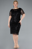 Black Short Sleeve Beaded Midi Evening Gown ABK2330